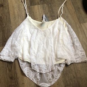 NWT White lace flounce top